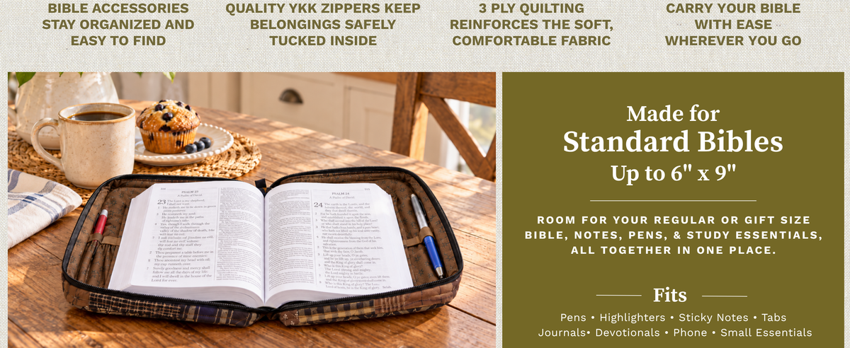 small bible cover shown laying flat with bible open