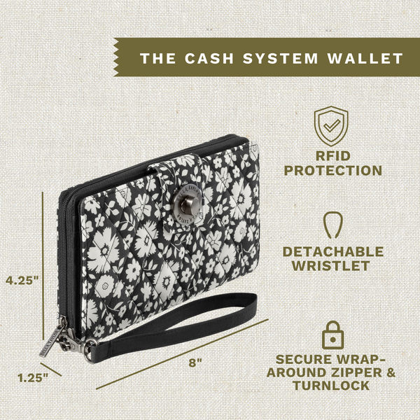 Bicolor Floral Black RFID Cash System Wallet