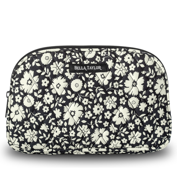 Bicolor Floral Black Cosmetic Pouch