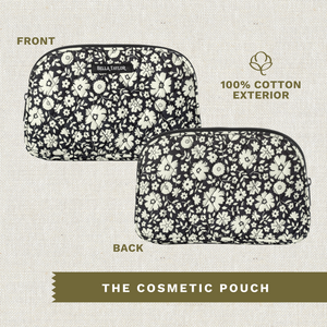 Bicolor Floral Black Cosmetic Pouch