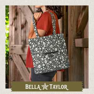Bicolor Floral Black Large Shoulder Tote