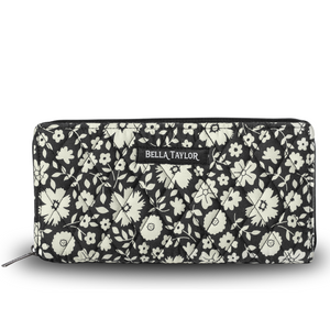 Bicolor Floral Black RFID Slim Card Wallet