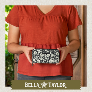 Bicolor Floral Black RFID Slim Card Wallet