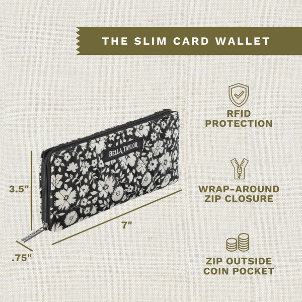 Bicolor Floral Black RFID Slim Card Wallet