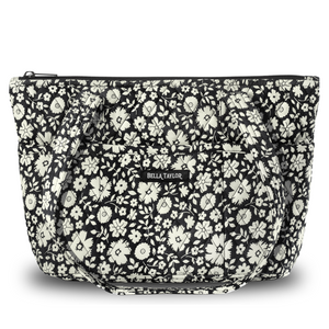 Bicolor Floral Black Small Shoulder Tote