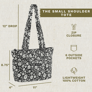 Bicolor Floral Black Small Shoulder Tote