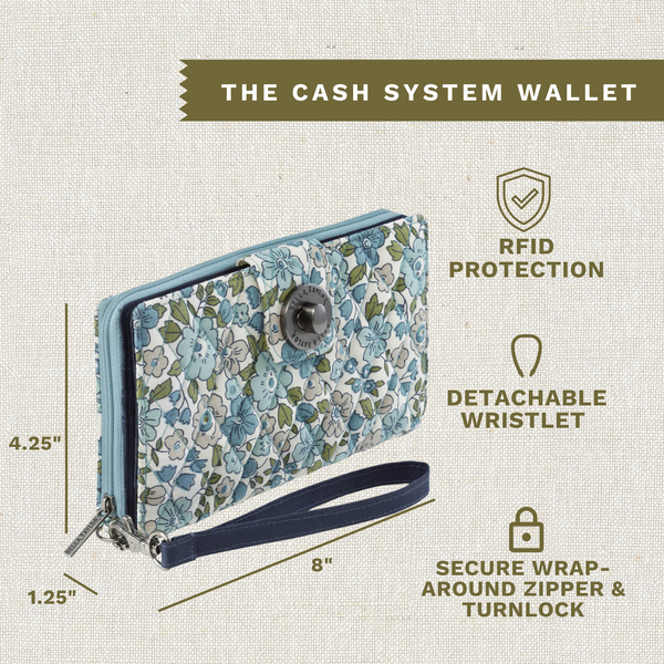 Delicate Floral Blue RFID Cash System Wallet