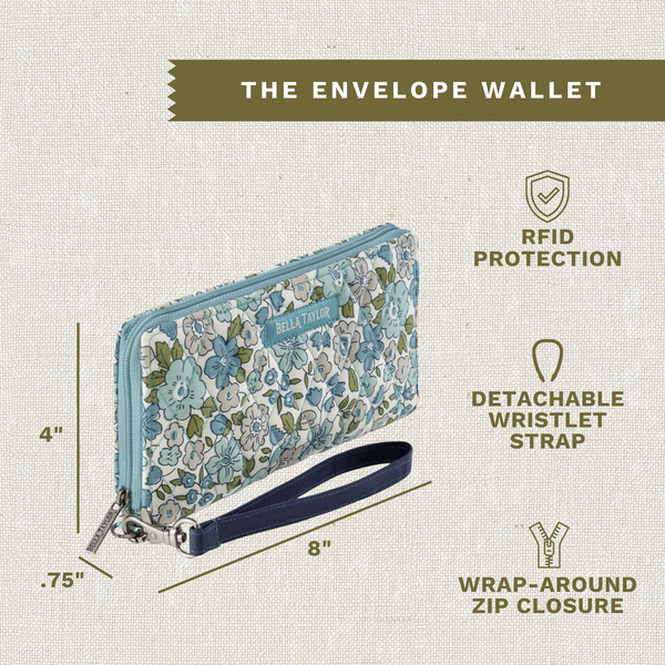Delicate Floral Blue RFID Envelope Wallet