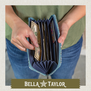 Delicate Floral Blue RFID Envelope Wallet