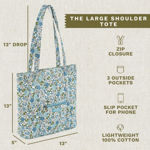Delicate Floral Blue Large Shoulder Tote