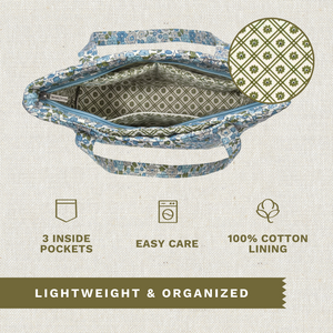 Delicate Floral Blue Large Shoulder Tote