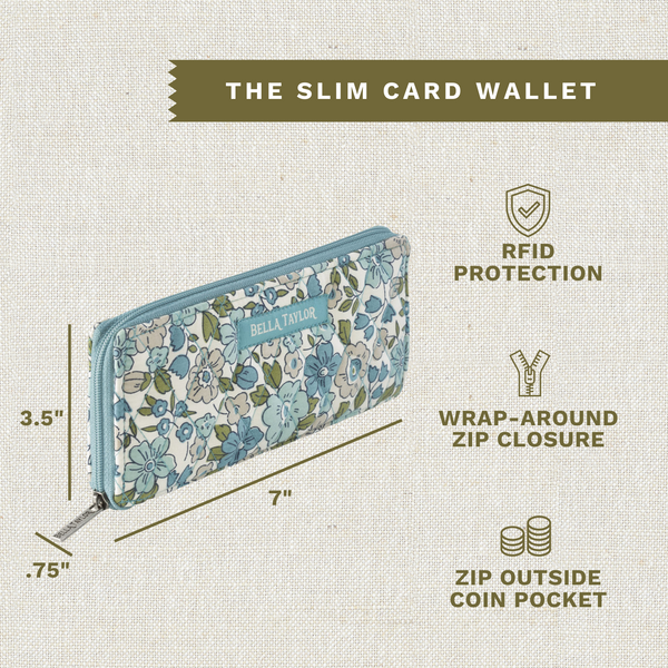 Delicate Floral Blue RFID Slim Card Wallet