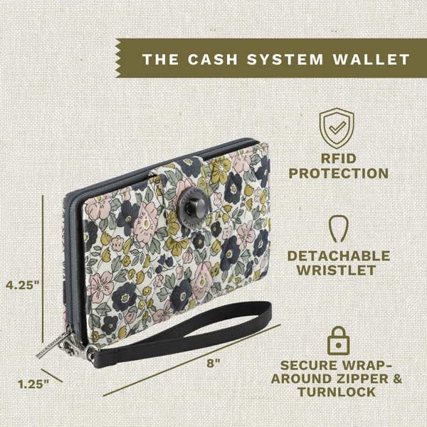 Delicate Floral Charcoal RFID Cash System Wallet