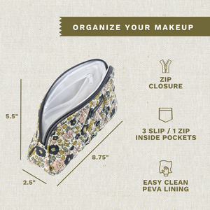 Delicate Floral Charcoal Cosmetic Pouch