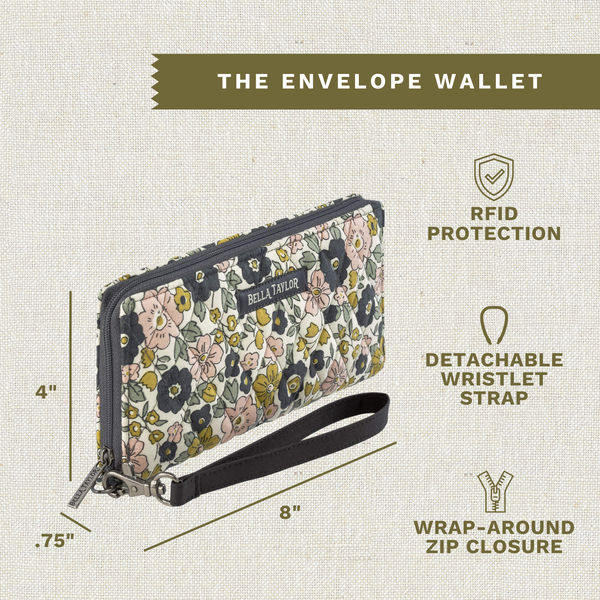 Delicate Floral Charcoal RFID Envelope Wallet