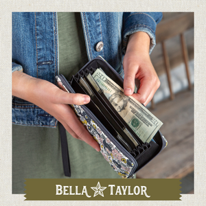 Delicate Floral Charcoal RFID Envelope Wallet