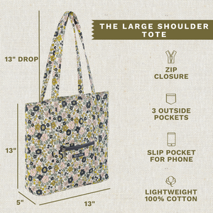 Delicate Floral Charcoal Large Shoulder Tote