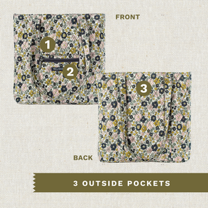 Delicate Floral Charcoal Large Shoulder Tote