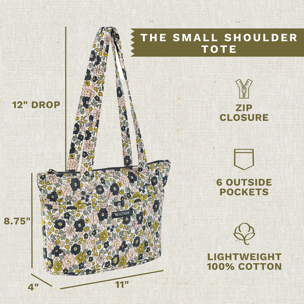 Delicate Floral Charcoal Small Shoulder Tote