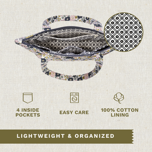 Delicate Floral Charcoal Small Shoulder Tote