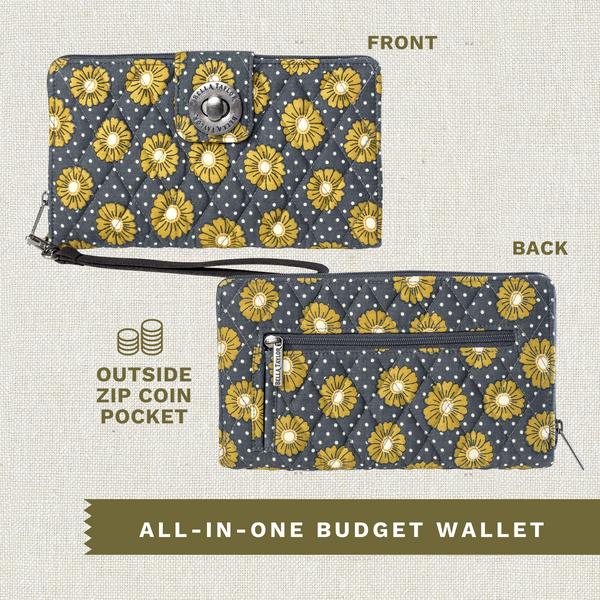 Dotted Daisy Charcoal RFID Cash System Wallet
