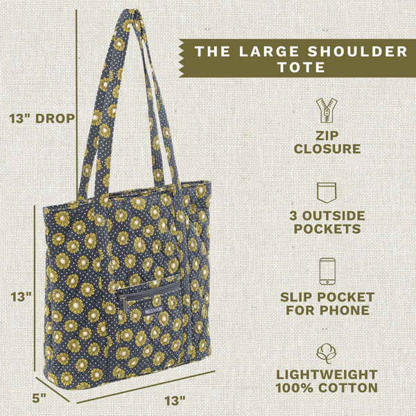 Dotted Daisy Charcoal Large Shoulder Tote