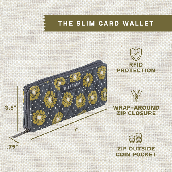 Dotted Daisy Charcoal RFID Slim Card Wallet