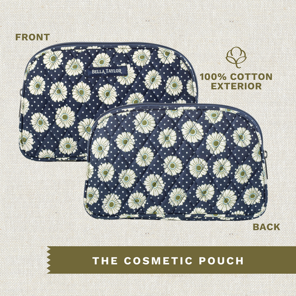 Dotted Daisy Navy Cosmetic Pouch