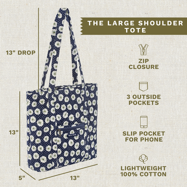 Dotted Daisy Navy Large Shoulder Tote