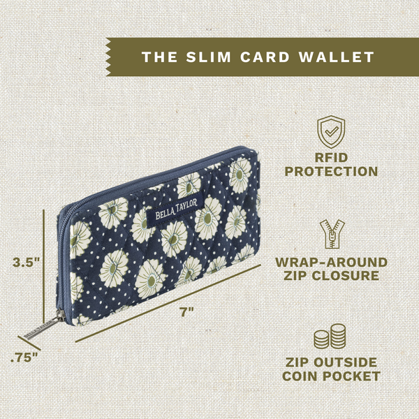 Dotted Daisy Navy RFID Slim Card Wallet
