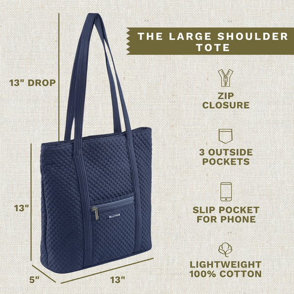 Solid Navy Large Shoulder Tote