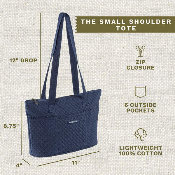 Solid Navy Small Shoulder Tote