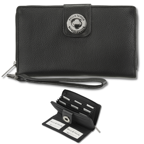 Black Leather RFID Cash System Wallet