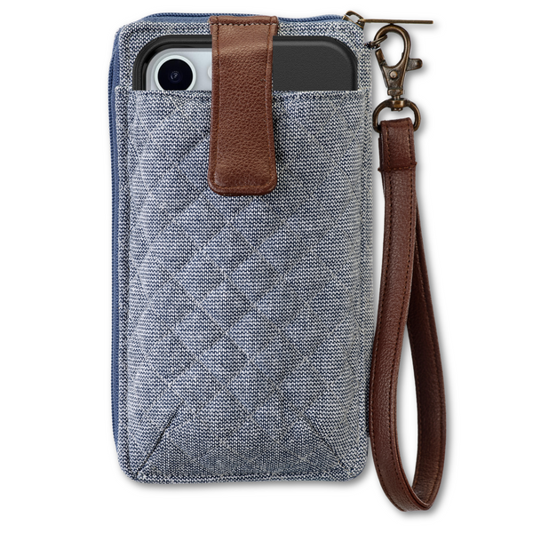 Blue Chambray RFID Cell Phone Wristlet