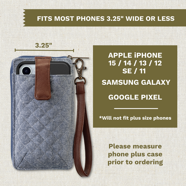 Blue Chambray RFID Cell Phone Wristlet