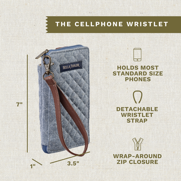 Blue Chambray RFID Cell Phone Wristlet