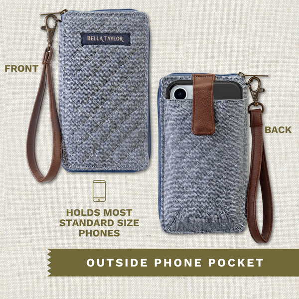 Blue Chambray RFID Cell Phone Wristlet