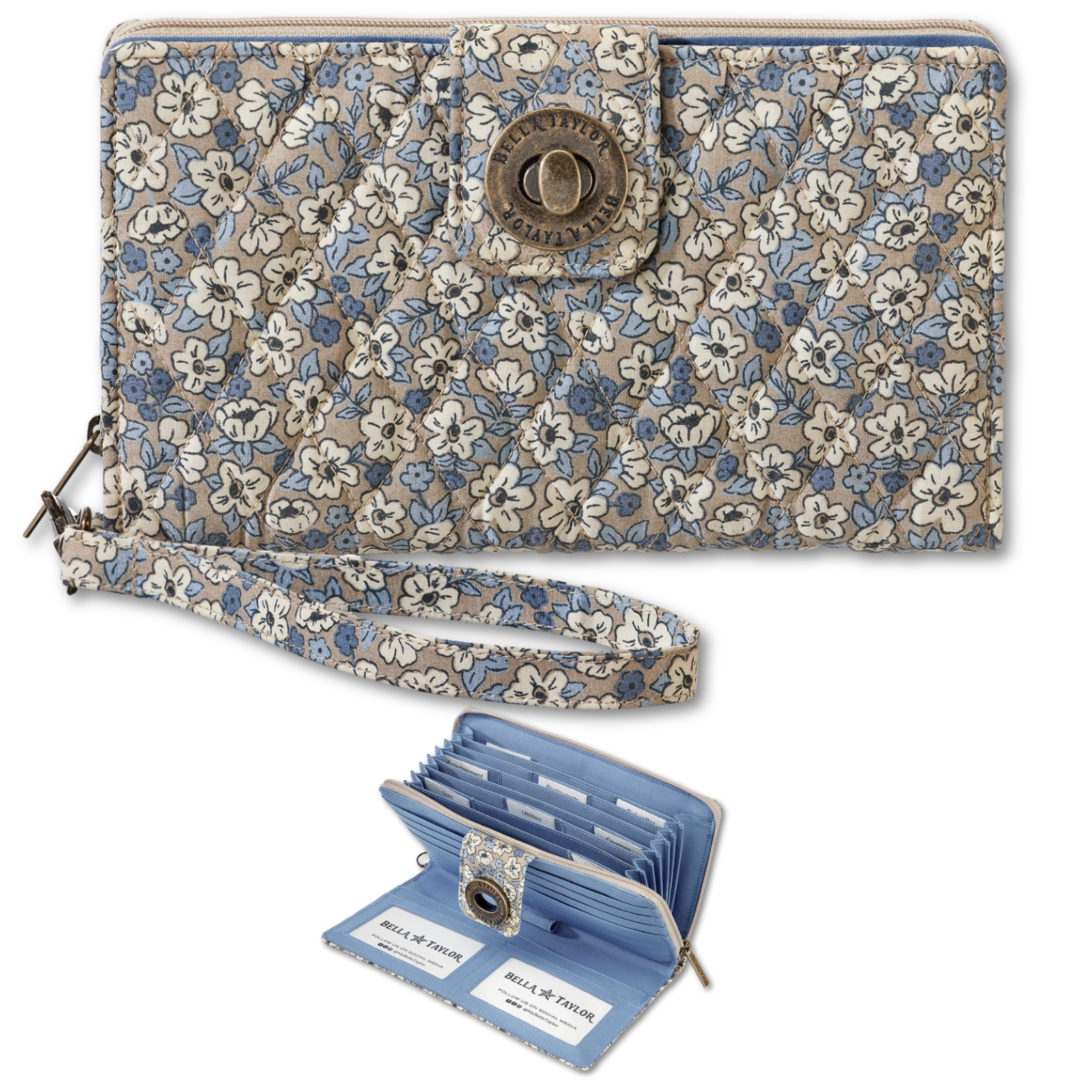 Khaki Floral RFID Cash System Wallet