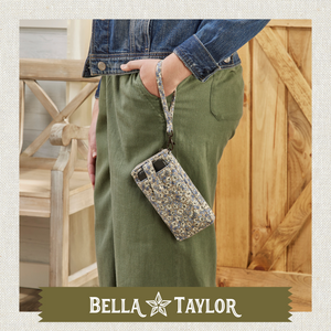 Khaki Floral RFID Cell Phone Wristlet