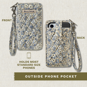 Khaki Floral RFID Cell Phone Wristlet