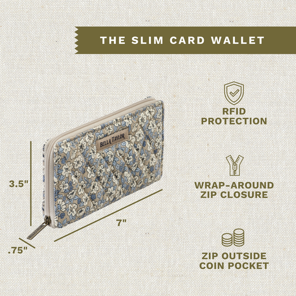 Khaki Floral RFID Slim Card Wallet