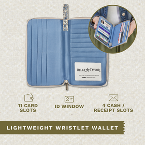 Khaki Floral RFID Wrist Strap Wallet