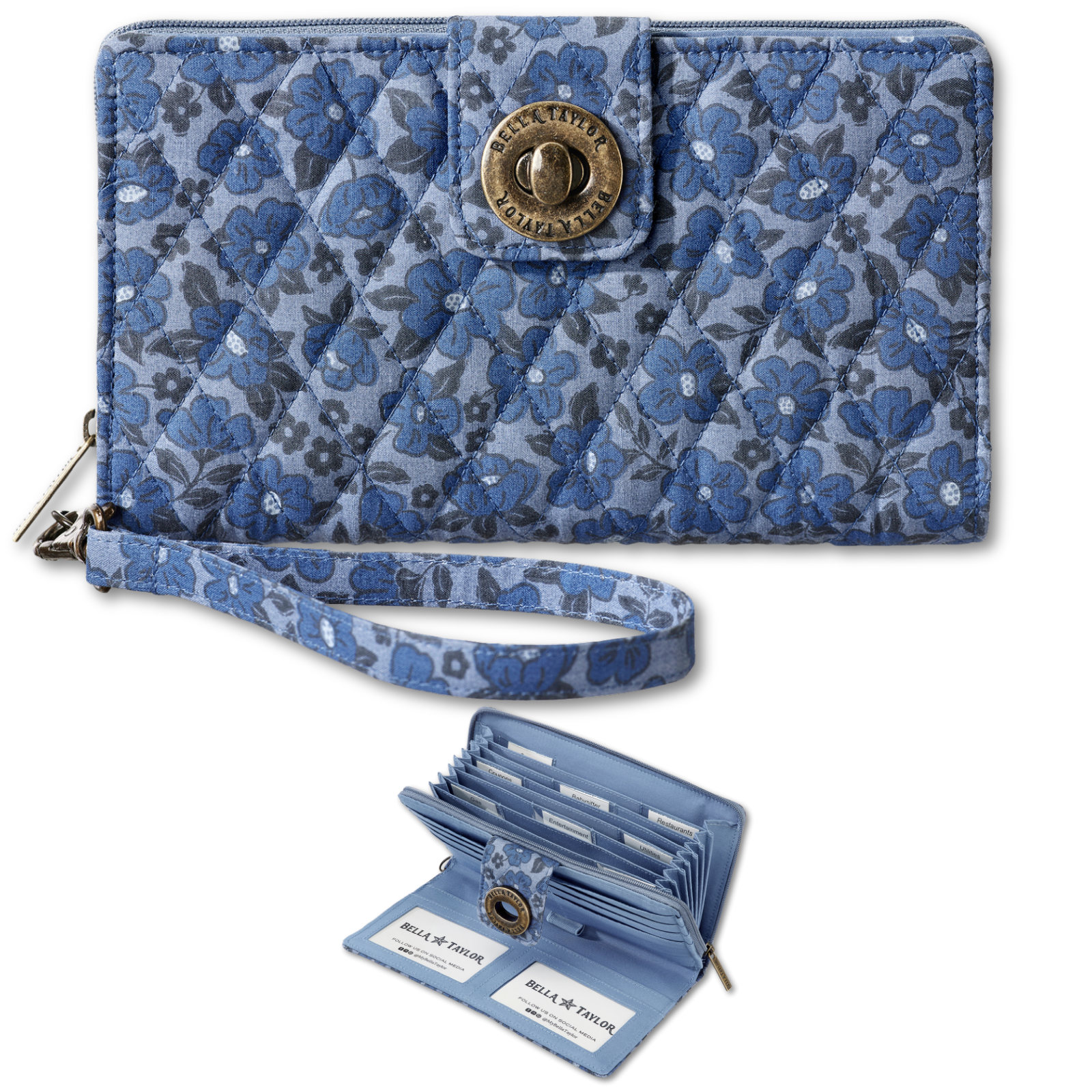 Navy Floral RFID Cash System Wallet