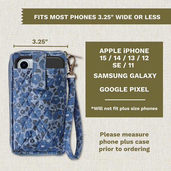 Navy Floral RFID Cell Phone Wristlet