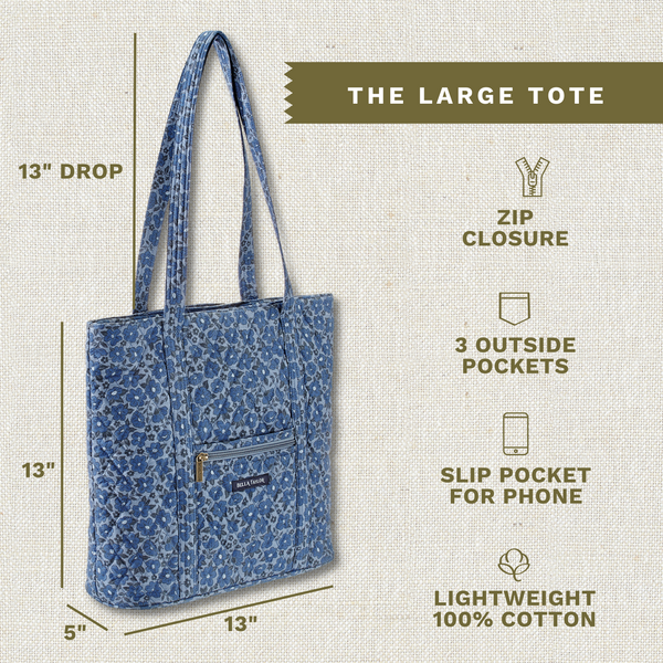 Navy Floral Large Tote