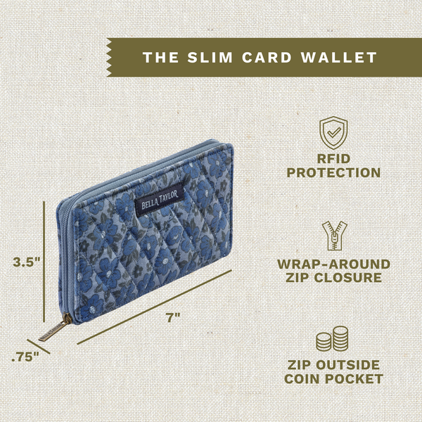 Navy Floral RFID Slim Card Wallet