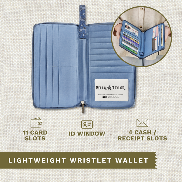 Navy Floral RFID Wrist Strap Wallet